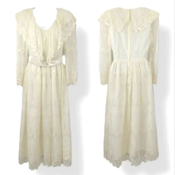 Vintage 1980's Cachet by Bari Protas Victorian Embroidered Lace Dress Size 7/8 - Picture 1 of 15